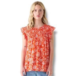 Aqua - Orange Vine Floral Blouse - Size Small NWT
